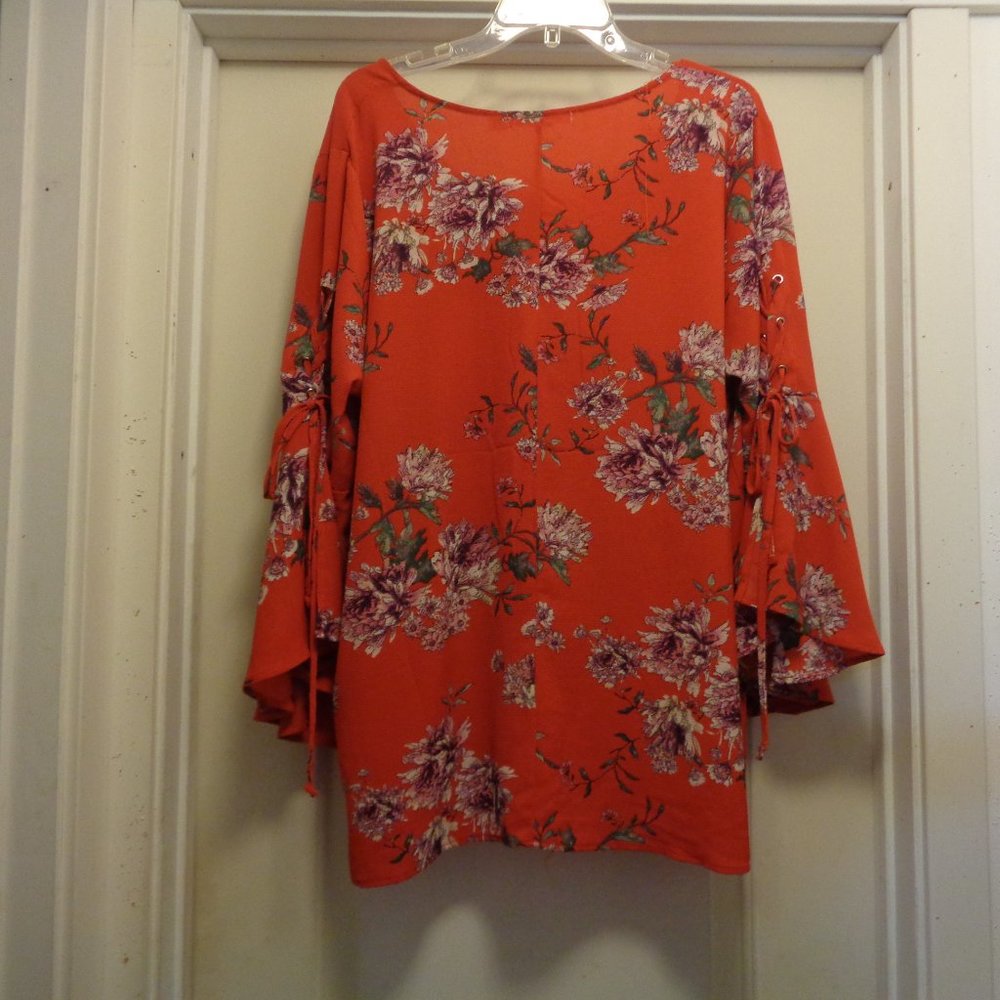 LIBERTY LOVE BOHO BEAUTIFUL ORANGE CREPE FLOWERS BLOUSE 3 X